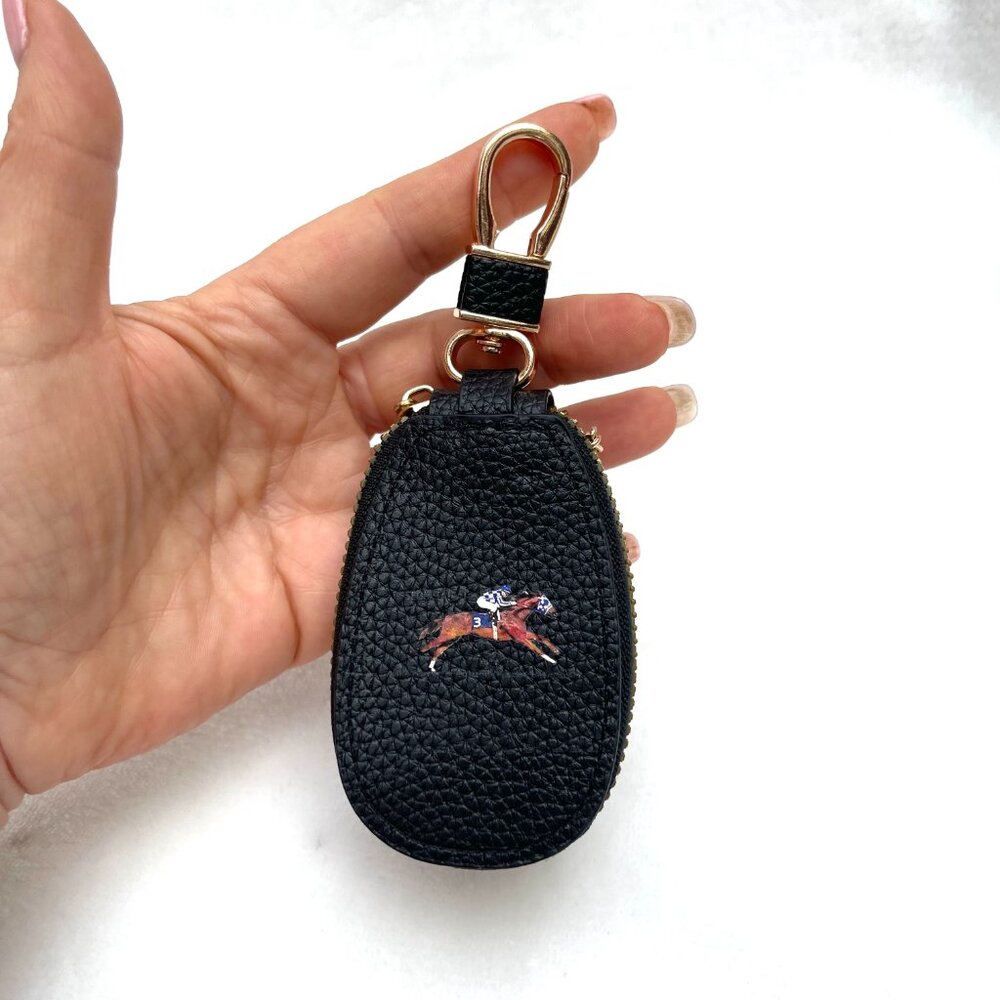 NWT Real Leather Horse Equestrian Pouch Key Holder Zip Coin Case Keychain - Picture 4 of 8